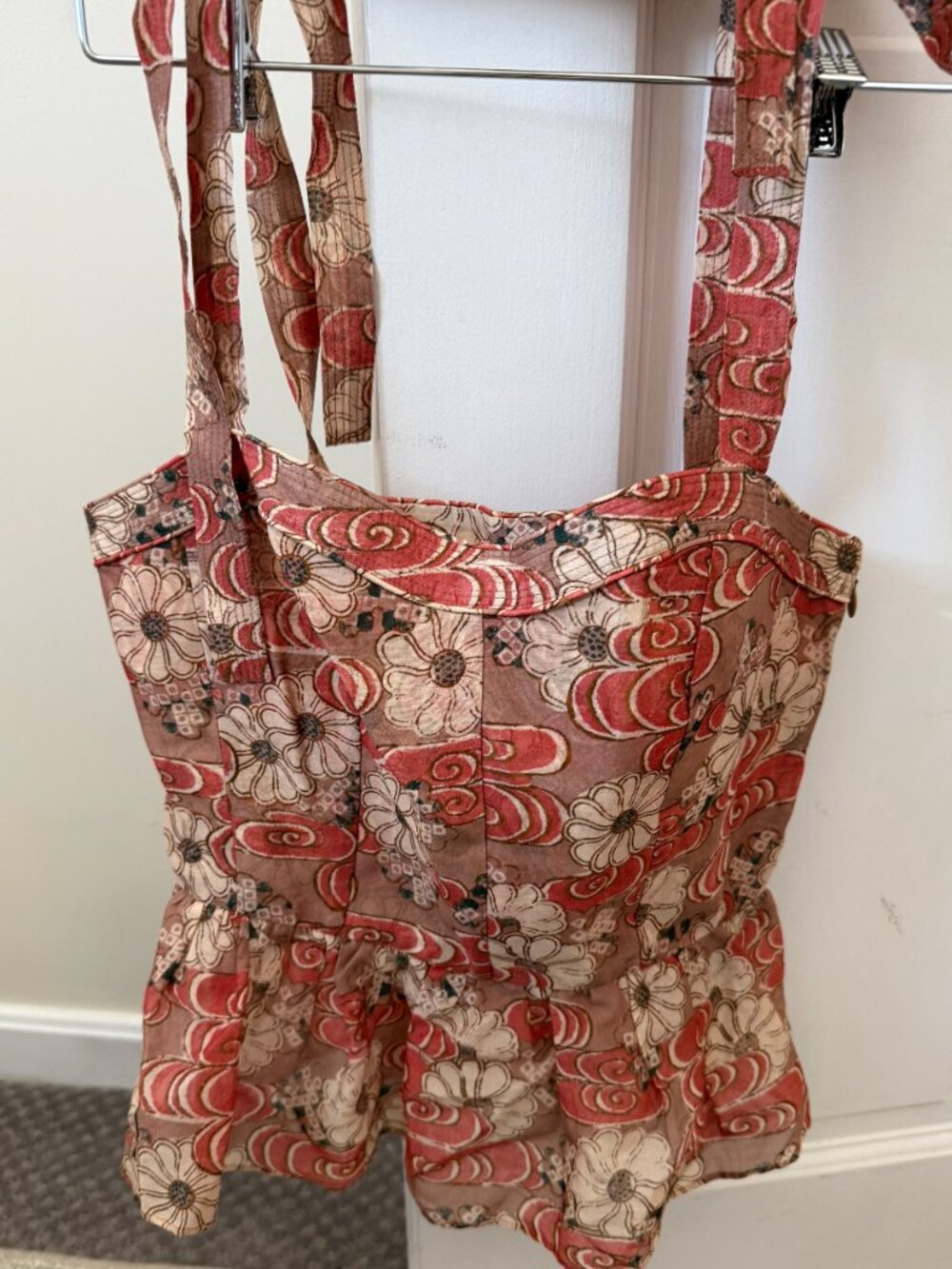 Ulla Johnson Floral Printed Peplum Tank Top Tie Strap Boho Blouse XS/S